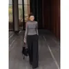Top de punto de manga larga con patchwork, cuello redondo, ajustado, con encaje, moda Otoño 2026, para transmisión en vivo y distribución