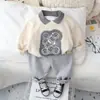 Conjunto de Dos Piezas Sudadera con Cuello Revere Sonriente Linda para Niños Pequeños Otoño y Primavera 1 a 2 Años Niño Pequeño Bebé Fabricante Directo Venta al por Mayor