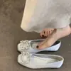 Mocasines de punta cuadrada para mujer, versátiles para ir al trabajo, Zapatos planos de boca poco profunda con pedrería estilo francés, Zapatos sin cordones nuevos para primavera/otoño 2025
