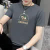 Camiseta de Algodón Puro para Hombre de Manga Corta Holgada Cuello Redondo Top Marca de Moda Estampado de Elefante Algodón Manga Media Camiseta de Verano