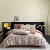 Juego de Cuatro Piezas de Cama de Hilo Doble de Algodón Juego de Tres Piezas de Ropa de Cama de Algodón Puro de Alta Gama Lujo Ligero Sábana Funda de Edredón
