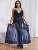 Comercio exterior sexy semitransparente malla encaje tirante abertura seductor camisón traje 7642B
