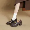 Zapatos de Mujer con Punta Cuadrada, Nuevo Estilo Primavera, Mocasines Slip-On de Suela Gruesa, Zapatos Negros de Cuero de Tacón Alto Estilo Francés para Commute