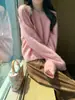 Suéter de punto de cuello en V para mujer, de cachemir cepillado de peso pesado, 28 hilos, lana, seda de morera, suéter pullover de color sólido para otoño/invierno 26