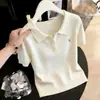 2026 Verano Nuevo Estilo Dulce Coreano para Mujer Camiseta de Punto de Manga Corta con Cuello Polo, Top Popular Este Año