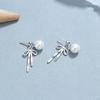 Pendientes de plata de ley 925 con forma de lazo y perla para mujer, con forma de oreja de lazo y perla, elegantes y a la moda.