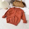 Suéter Infantil 2025 Otoño e Invierno Estilo Coreano Cuello Redondo Infantil Cardigan de Lana Tejido Color Sólido Holgado Suéter Chaqueta de Cuello Redondo