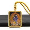 Colgante de Tanka Pintado a Mano con Pintura Dorada Colgante de Tanka de la Vida Pasada y Presente de Zaki Lam Collar Dios Amarillo de la Riqueza con un Cordón para Colgar