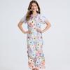 Vestido Elegante de Verano Resistente con Bordado de Aplicación Tridimensional Mangas Abullonadas Longitud Media Cuello en V Abertura Vestido de Comercio Exterior
