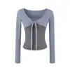 Cardigan de Manga Larga con Lazo Estilo Coreano Camisola Conjunto Falso de Dos Piezas para Mujer Otoño 2026 Nueva Llegada Top Adelgazante
