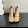 Botines Cortos para Mujer 2026 Otoño Invierno Gamuza Tacón Grueso Hebilla Modernos Versátiles Adelgazantes Botines Ocultos para Aumentar la Altura Punta Cuadrada