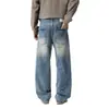 Jeans masculinos de alta qualidade RuiFeng, corte reto clanfit, novo modelo outono e inverno, simples básico versátil azul médio