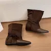 Botas de diseño botines pierna de pantalón de mujer apiladas punta fina con cordones 20267cm otoño nicho plisadas tacón oculto botas estilo nuevo