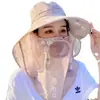 Sombrero de Protección Solar para Mujer, Sombrero de Sol para Trabajos de Campo, Máscara Facial y Protección para el Cuello Integradas, Protección Solar de Verano para Exteriores, Sombrero de Sol con Cubre Rostro para Recolección de Té