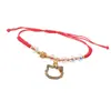 Pulsera de Cuerda Roja con Amuletos de Trébol, Mariposa y Cristales, Pulsera Tejida Ajustable para Parejas y Estudiantes, Joyería de Año de Nacimiento