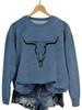 Amazon trendy eBay top holgado divertido estampado cabeza de vaca nuevo cuello redondo manga larga camisa jersey en stock