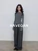 Suéter de Punto Elástico de Manga Larga Havegan/Primavera para Mujer, Color Sólido Estilo Básico, Top Interior Hombros Descubiertos