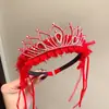 Faixa de Cabeça Coroa Vermelha de Princesa para Meninas Ano Novo 2025 Novo Estilo Fita Cabelo Bebê Acessórios de Cabelo