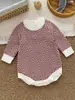Mameluco de punto Ome con patrón de espiga personalizable para bebé, Ropa infantil de algodón puro Clase A, Mono triangular suave y transpirable para niñas