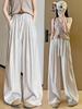Pantalones de Lino Blanco a Rayas para Mujer Verano Delgados 2025 Nuevos Sueltos Estilo Lazy Old Money Casual Algodón y Lino Pierna Ancha