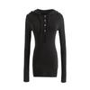 Nuevo Top de Punto de Manga Larga con Capucha, Ajustado, Casual, Adelgazante, Elástico, Cuello Henley, para Mujer 4508
