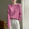 Suéter de punto nuevo estilo para mujer, holgado, de manga larga, con cuello redondo trenzado, top versátil grueso 2024 para otoño e invierno