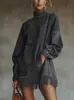 Novo Estilo Europeu e Americano Marca Independente Transfronteiriça Vestido Longo de Manga Comprida com Gola Alta em Camurça Vintage com Bolsos Soltos e Design de Franjas