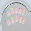 Refrescantes y Energéticas Arcoíris Estilo Francés Sencillas, Dulces, Modernas, Versátiles Uñas Portátiles para Niña, Arte de Uñas Removible, 30 Piezas