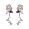 Brincos de Prata S925 com Pino Leve Luxo Inlaid Strass Zircônia Flor Rosa Doce Moda de Nicho Artístico Refinado Versátil