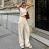Conjunto de Duas Peças de Colete Curto e Calça Longa de Ráfia Estilo Verão 2026 Conjunto Casual de Rua Europeu e Americano Terno Cáqui para Mulheres