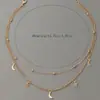 Collar de Luna y Estrella de Doble Capa Simple de Venta Caliente Transfronteriza para Mujer Cadena para Clavícula con Bolas Metálicas Colgante de Temperamento a la Moda