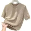 2026 marca auténtico primavera/verano cuello redondo manga corta corte holgado estilo nuevo capa base manga corta tejido camiseta fina suéter para mujer