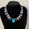 Collar Europeo y Americano Exagerado Elegante de Diamante Completo Piedras Preciosas Coloridas Moda Banquete Collar Súper Brillante Lujo Accesible Accesorios de Estrella Femenina