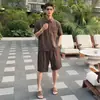 Conjunto de Manga Corta de Moda Estilo Old Money para Hombre Tencel Lyocell Verano Fresco Holgado Tallas Grandes Camisa POLO con un Conjunto
