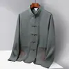 Novo Traje Tang de Seda Gelada Estilo Chinês para Primavera e Verão para Homens, Meia-Idade e Idosos, Roupa Retrô de Manga Longa para Pai, Conjunto Hanfu Vovô Estilo Chinês