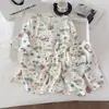 Venda Direta de Fábrica - Pijama de Verão Feminino, Estilo Coreano, Estampa de Desenho Doce e Fofa, Gola Redonda, Algodão Nuvem, Tendência Estilo Ins Item Quente