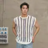 Chaleco Camiseta Sin Mangas Delgado de Poliéster a Rayas y Bloques de Color Estilo Coreano Holgado para Hombres Jóvenes Ropa Casual Otoño 2025