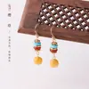 Temple Cultural y Creativo Venta al por Mayor Pendientes de Cera de Abeja Natural para Mujer Aguja de Plata S925 Nuevo Estilo Chino Turquesa Ágata Roja Pendientes de Tacto de Alta Gama