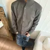 Suéter cardigan de cor sólida estilo alemão anti-pilling com gola alta para homens e mulheres, outono e inverno, com um clima descontraído e relaxado, blusa de tricô de manga longa