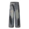 American Graffiti Jeans Ripped Straight para Homens, Calças Soltas de Perna Larga, Design, Calças Sujas Pintadas com Tinta Spray, Modernas