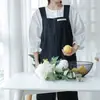 Delantal de algodón y lino japonés y coreano, estilo simple, tirantes anchos, color liso, ligero, transpirable, algodón lavable, delantal de cocina para el hogar para mujeres