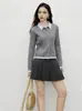 Novo Estilo Gola Polo Patchwork Color Block Falso Duas Peças Malha de Caxemira Cardigan Roupa Externa Design Trançado