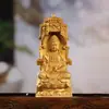 Talla en madera de boj nuevo estilo chino decoración de madera estatua de Buda Bodhisattva Guanyin mesa de sala de Buda decoración del hogar manualidades