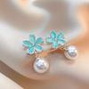 Aretes de Flor Ojo de Gato Verde Menta Fresco para Mujer Aguja de Plata S925 Nicho de Gama Alta Aretes de Perlas Joyería para la Oreja