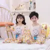 Pijamas de niña, primavera y otoño, jersey de cuello redondo con dibujos animados, ropa de casa de manga larga, traje para niños y niñas, ropa de casa