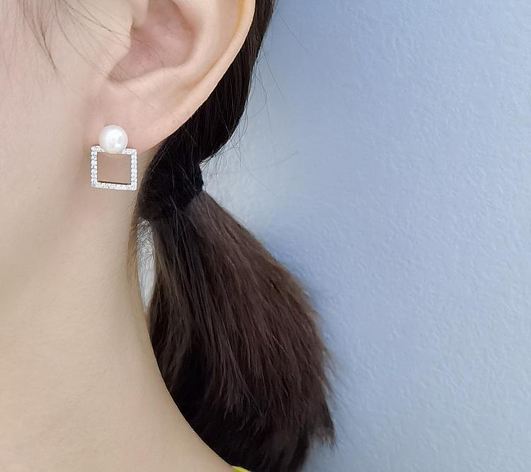 ED802153方形镶石珍珠耳钉