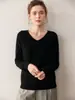 Camisa Clássica de Lã com Decote Coração para Mulheres Cor Sólida Simples Malha Camisa de Base Uma Linha Pronta para Vestir Suéter Sem Costura Manga Longa