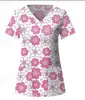 2024 Estação Independente de Comércio Exterior Outono e Inverno Novo Natal Digital Impressão 3D Gola V Bolso com Aba Calça Camiseta de Manga Curta Uniforme de Enfermagem Feminino