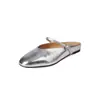 Sapatos Femininos de Couro Integral Interno e Externo com 3cm de Altura Interna, Estilo Ballet Novo para Primavera e Verão, Bico Redondo, Sola Externa Plana, Chinelos Baotou