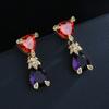 Pendientes de Tachuela de Lujo Europeos y Americanos Nuevo Amor Incrustados con Color Diamante Rosa Argyle Tesoro Rosa Pendientes Largos de Tachuela